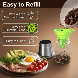 Stainless Steel Salt and Pepper Grinder Set of 2 - Pepper Mill & Salt Mill with Adjustable Coarseness - Glass Spice Shakers - Easy Clean Ceramic Grinders W/Funnel (2.6
