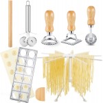 Geetery 5 Pieces Ravioli Mold Set, 12 Holes Ravioli Maker Press, 3 Pasta Cutter Stamps, Wood Rolling Pin, Pasta Making Tools, Pelmeni Mold, Manual, Stainless Steel, White, Silver, Wood Color