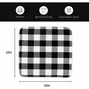 PurpleEssences Waffle Weave Plaid Dish Cloths, 100% Cotton, 12x12 Inch, Soft Absorbent Quick Drying Buffalo Check Dish Rags for Kitchen, 6 Pack, Spring Easter Summer - Black and White