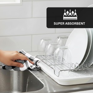 PurpleEssences Waffle Weave Plaid Dish Cloths, 100% Cotton, 12x12 Inch, Soft Absorbent Quick Drying Buffalo Check Dish Rags for Kitchen, 6 Pack, Spring Easter Summer - Black and White