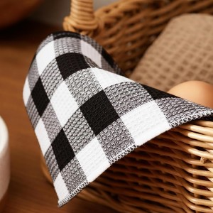 PurpleEssences Waffle Weave Plaid Dish Cloths, 100% Cotton, 12x12 Inch, Soft Absorbent Quick Drying Buffalo Check Dish Rags for Kitchen, 6 Pack, Spring Easter Summer - Black and White