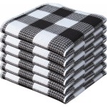 PurpleEssences Waffle Weave Plaid Dish Cloths, 100% Cotton, 12x12 Inch, Soft Absorbent Quick Drying Buffalo Check Dish Rags for Kitchen, 6 Pack, Spring Easter Summer - Black and White