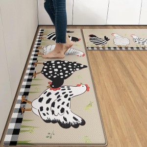 Anti-Fatigue Rooster Kitchen Rug Set of 2 Cushioned Chicken Rug for Floor, Farmhouse Standing Mat Waterproof Non-Slip Mat PVC Ergonomic Comfort Foam Kitchen Decor