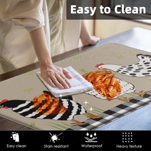 Anti-Fatigue Rooster Kitchen Rug Set of 2 Cushioned Chicken Rug for Floor, Farmhouse Standing Mat Waterproof Non-Slip Mat PVC Ergonomic Comfort Foam Kitchen Decor