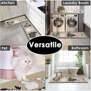 Anti-Fatigue Rooster Kitchen Rug Set of 2 Cushioned Chicken Rug for Floor, Farmhouse Standing Mat Waterproof Non-Slip Mat PVC Ergonomic Comfort Foam Kitchen Decor