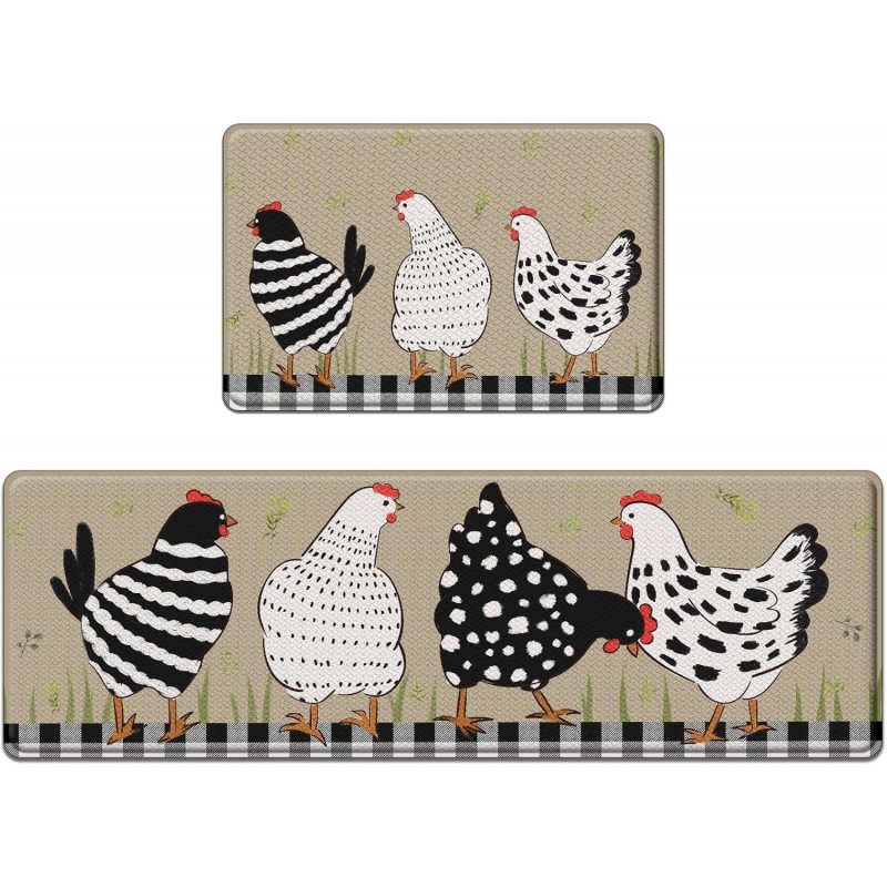 Anti-Fatigue Rooster Kitchen Rug Set of 2 Cushioned Chicken Rug for Floor, Farmhouse Standing Mat Waterproof Non-Slip Mat PVC Ergonomic Comfort Foam Kitchen Decor
