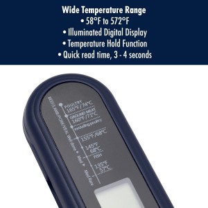 HENCKELS Meat Digital Thermometer, Instant Read BBQ Thermometer with Foldable Probe, Backlit Display and °C/°F Button, Grill Thermometer for Cooking, Smoking, Grilling & Turkey