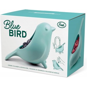 Genuine Fred BLUE BIRD Ceramic Colander, Charming, Unique Design, Berry Colander, Fun Kitchen Gadget