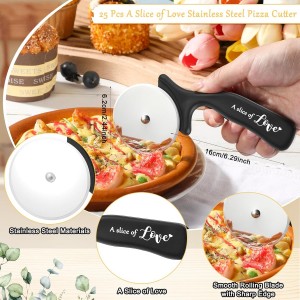25 Set Wedding Party Favor for Guests Include a Slice of Love Stainless Steel Pizza Cutter Thank You Cards and Organza Gift Bags Pizza Cutter Wheels for Bridal Shower Return Gifts