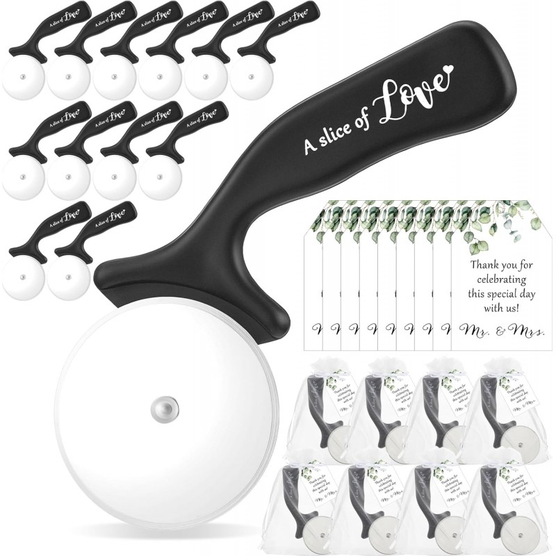 25 Set Wedding Party Favor for Guests Include a Slice of Love Stainless Steel Pizza Cutter Thank You Cards and Organza Gift Bags Pizza Cutter Wheels for Bridal Shower Return Gifts