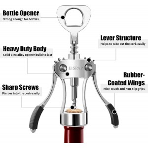 Powerful Wine Opener, Ergonomic Soft Touch Heavy Duty Manual Bottle Openers, Rust Resistant Zinc Alloy Winged Corkscrew, Easy Use, Open Corks, Dishwasher Safe, Bar Accessories