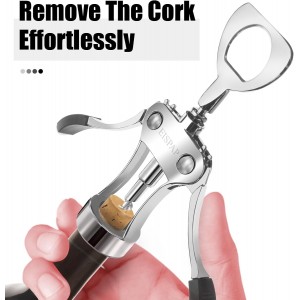 Powerful Wine Opener, Ergonomic Soft Touch Heavy Duty Manual Bottle Openers, Rust Resistant Zinc Alloy Winged Corkscrew, Easy Use, Open Corks, Dishwasher Safe, Bar Accessories