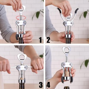 Powerful Wine Opener, Ergonomic Soft Touch Heavy Duty Manual Bottle Openers, Rust Resistant Zinc Alloy Winged Corkscrew, Easy Use, Open Corks, Dishwasher Safe, Bar Accessories
