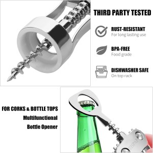 Powerful Wine Opener, Ergonomic Soft Touch Heavy Duty Manual Bottle Openers, Rust Resistant Zinc Alloy Winged Corkscrew, Easy Use, Open Corks, Dishwasher Safe, Bar Accessories