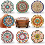 Cork Coasters Set of 8,Round Cork Coasters for Drinks,Colorful Coaster with Holder,Cute Bar Easter Coaster,Apartment Farmhouse Office Easter Decor,Birthday Gifts for Mom Grandma (Mandala 1)