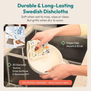 FEBU Swedish Dishcloths for Kitchen | 5 Pack Italian Summer Reusable Paper Towels Washable | Swedish Dish Towels | Non-Scratch Cellulose Sponge Cloths | No Odor, Biodegradable Cleaning Cloths