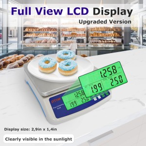 Digital Kitchen Scale 40kg/88lb Stainless Steel Price Computing Scale Counting Scale Deli Scale with Large LCD Display for Baking Bread Cooking Meat Prep Parts and Coins Adapter Included