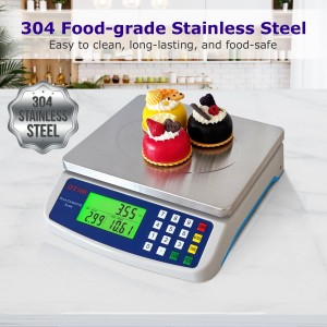 Digital Kitchen Scale 40kg/88lb Stainless Steel Price Computing Scale Counting Scale Deli Scale with Large LCD Display for Baking Bread Cooking Meat Prep Parts and Coins Adapter Included