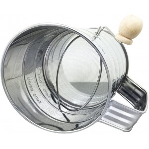 Stainless Steel 3 Cups Flour Sifter for baking | Rotary Hand Crank Powdered sugar shaker and flour duster|