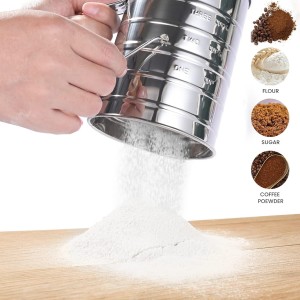 Stainless Steel 3 Cups Flour Sifter for baking | Rotary Hand Crank Powdered sugar shaker and flour duster|