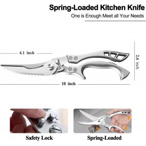 Poultry Shears Heavy Duty Professional, Multipurpose Kitchen Shears with Sheath, Spring-Loaded Stainless Steel Chef Scissors Cutting Bone, Chicken, Fish, Food, Meat, Full Steel Handle Silver