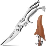 Poultry Shears Heavy Duty Professional, Multipurpose Kitchen Shears with Sheath, Spring-Loaded Stainless Steel Chef Scissors Cutting Bone, Chicken, Fish, Food, Meat, Full Steel Handle Silver