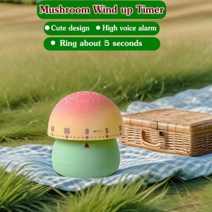 Cute Mushroom Timer for Kids, High Volume Mechanical Kitchen Timer, Wind Up 60 Minutes Manual Countdown Timer for Classroom, Home, Study and Cooking (Green)