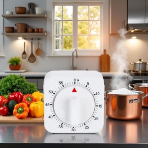 White Timer, 60 Minutes Kitchen Cook Square Timer Mechanical Countdown Alarm Clock Reminder, Thermometers and Timers