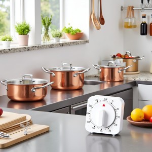 White Timer, 60 Minutes Kitchen Cook Square Timer Mechanical Countdown Alarm Clock Reminder, Thermometers and Timers