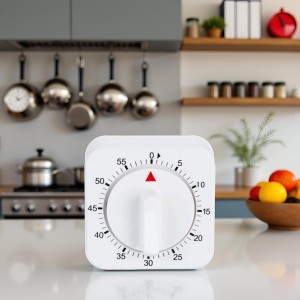 White Timer, 60 Minutes Kitchen Cook Square Timer Mechanical Countdown Alarm Clock Reminder, Thermometers and Timers