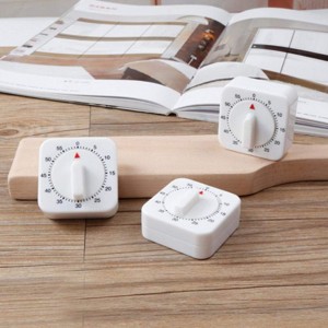 White Timer, 60 Minutes Kitchen Cook Square Timer Mechanical Countdown Alarm Clock Reminder, Thermometers and Timers