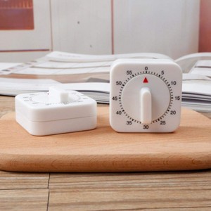 White Timer, 60 Minutes Kitchen Cook Square Timer Mechanical Countdown Alarm Clock Reminder, Thermometers and Timers