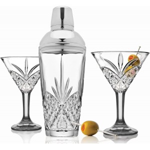 Godinger Cocktail Shaker and Cocktail Glasses Bar Set, Martini Shaker and 2 Martini Glasses Set - Dublin Collection