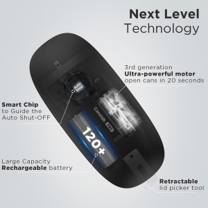 Canslab Ultrablade PRO Auto Stop Can Opener - Rechargeable Electric Can Opener for Kitchen for Seniors with Arthritis - One Touch Side Cut Opener, Smooth Edge, Handfree, Wall Mounted Small Size, Black