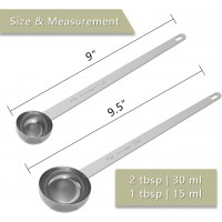 2PCS Coffee Scoop Set (1tbsp, 2tbsp), Extra Long Handle Measuring Spoon, 15 ml and 30 ml Stainless Steel Coffee Scooper