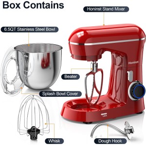 Stand Mixer, 6.5QT 10-Speed Tilt-Head Electric Stand Mixer, 3-In-1 Kitchen Mixer with Bowl, Dough Hook, Whisk and Beater, Food Mixer for Baking, Cake and Most Home Cooks, Red