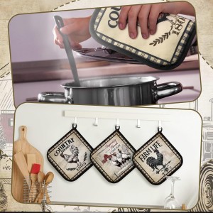 Bencailor 12 Pcs Pot Holders with Pocket Kitchen Hot Potholders Hot Pad Oven Mitts Cookie Bag Oven Gloves for Kitchen Gift Baking Cooking(Brown,Farmhouse Rooster)