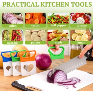 FANTEXY 3Pieces Onion Holder for Slicing, Stainless Steel Onion Cutter for Slicing, Potato Lemon Slicer Tomato Slicers Kitchen Comb for Vegetables, Fruit and Meat