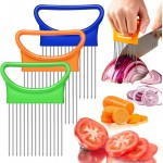 FANTEXY 3Pieces Onion Holder for Slicing, Stainless Steel Onion Cutter for Slicing, Potato Lemon Slicer Tomato Slicers Kitchen Comb for Vegetables, Fruit and Meat