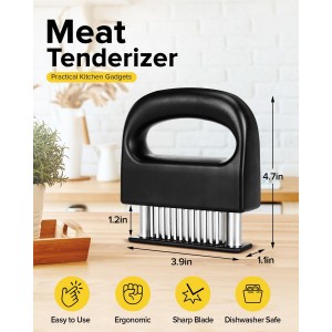Meat Tenderizer Tool, 48 Stainless Steel Ultra Sharp Needle Blades Meat Tenderizer Stapler for Tenderizing Steak/Beef/Pork/Turkey/Fish/Poultry/Veal Marinade,Black