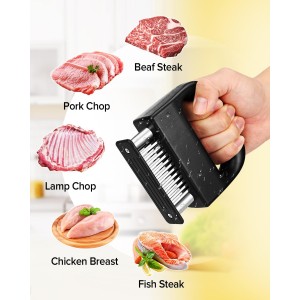 Meat Tenderizer Tool, 48 Stainless Steel Ultra Sharp Needle Blades Meat Tenderizer Stapler for Tenderizing Steak/Beef/Pork/Turkey/Fish/Poultry/Veal Marinade,Black