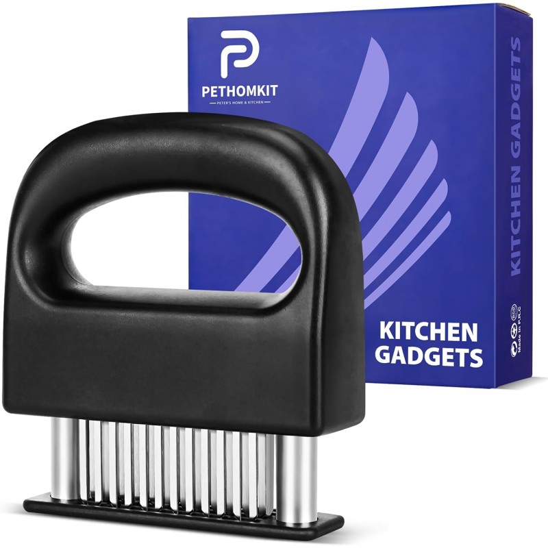 Meat Tenderizer Tool, 48 Stainless Steel Ultra Sharp Needle Blades Meat Tenderizer Stapler for Tenderizing Steak/Beef/Pork/Turkey/Fish/Poultry/Veal Marinade,Black