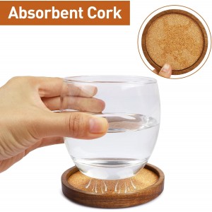 Wooden Drink Coasters Set of 4, Stackable Cup Coaster for Table, 4.2 inch Absorbent Cork Coasters Set for Tabletop Protection, Rustic Glass Coaster for Coffee, Home Decor.