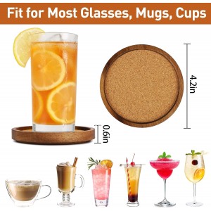 Wooden Drink Coasters Set of 4, Stackable Cup Coaster for Table, 4.2 inch Absorbent Cork Coasters Set for Tabletop Protection, Rustic Glass Coaster for Coffee, Home Decor.