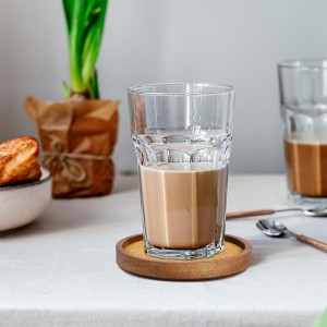 Wooden Drink Coasters Set of 4, Stackable Cup Coaster for Table, 4.2 inch Absorbent Cork Coasters Set for Tabletop Protection, Rustic Glass Coaster for Coffee, Home Decor.