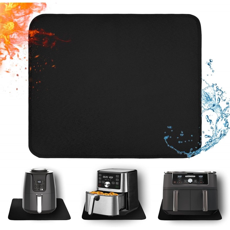 Heat Resistant Mat for Air Fryer, 15 x 18in Heat Resistant Mat for Countertop, Fireproof Silicone Countertop Protector Appliance Slider Hot pod for Air Fryer, Coffee Maker, Toaster, Oven (Black)