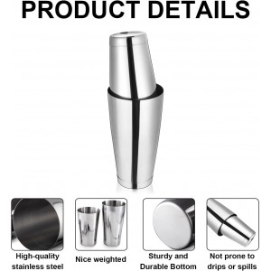 6 Pcs Cocktail Shakers Professional Bar Shaker Boston Shaker Set Martini Shakers Drink Mixer Shake for Drink Mixing 18 oz, 28 oz (Silver)