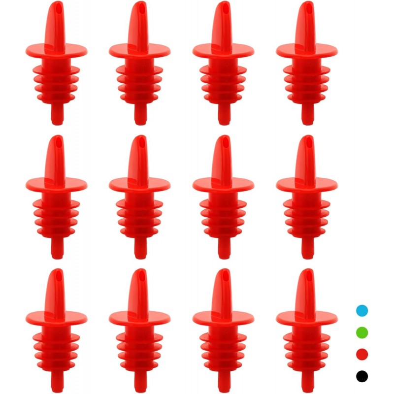 Plastic Liquor Bottle Pourers red- 12 Pack Classic Bottle Pourers for Alcohol, Leak-Proof, Dishwasher-Safe Pour Spouts for Liquor Bottles (red)
