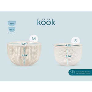KooK Ceramic Mixing Bowls, Nesting Set of 4, Embossed Kitchen Dishware, Prep, Serving, Gift, Microwave and Dishwasher Safe, 20/44/98/145 oz, Narbonne Collection (Ivory)