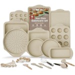 18-Piece Deluxe Nonstick Carbon Steel Bakeware Set - Professional Kitchen Oven Baking Pans with White Silicone Handles and Accessories